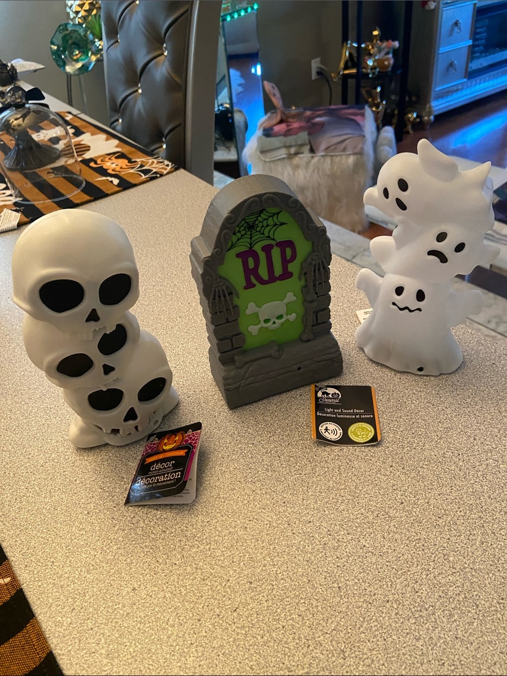 adidas Halloween Tombstone and Ghost LED Decorations in Gray, White, and Green